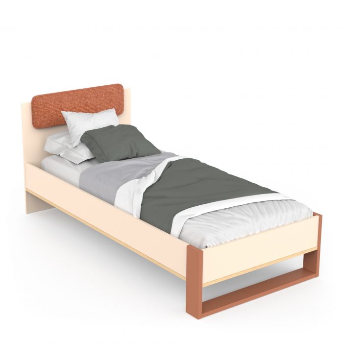 Eenpersoonsbed CAMILLIA 90x200 cm – Terracotta/Beige/Eik main product photo