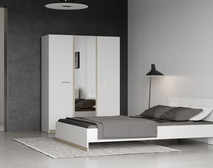 kledingkast WATSON – 3 deuren + spiegel – Wit mat / Eik Kronberg main product photo
