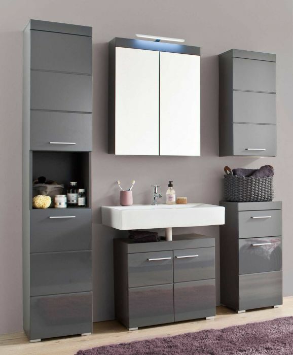 ensemble de salle de bain Amanda -couleur chêne et face en gris laqué- 163 x 190cm-1 x eclairage Led et fiche d'alimentation 229 main product photo