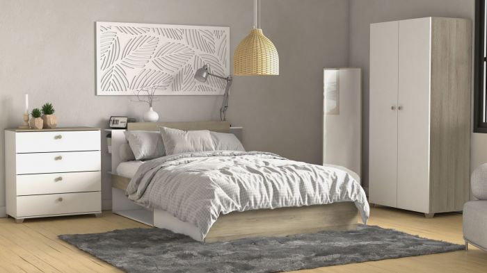 Life - Bedkader 160X200cm met opbergvakken - melamine wit bruin main product photo