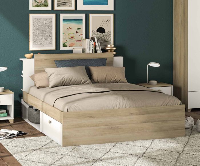 Life - Bedkader 180X200cm met opbergvakken - melamine wit bruin main product photo