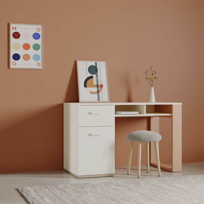 Bureau CAMILLIA met lade, deur en 2 niches – Terracotta/Beige/Eik main product photo