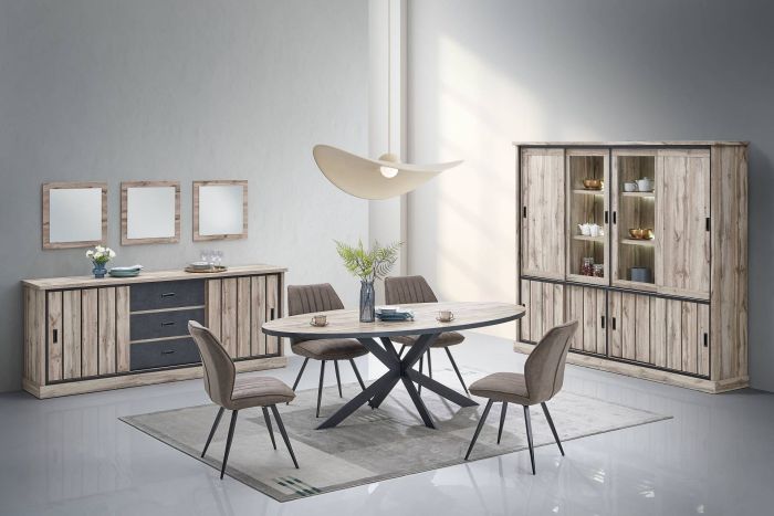 Eetplaats Elena 3-delig – met grote vitrinekast 240 cm, dressoir en ovale tafel 220 cm main product photo