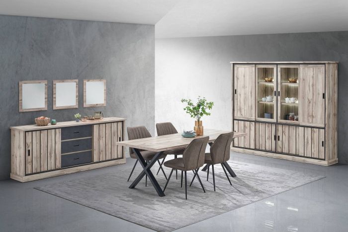 Eetplaats Elena 3-delig – met grote vitrinekast 240 cm, dressoir en rechthoekige tafel 190 cm main product photo