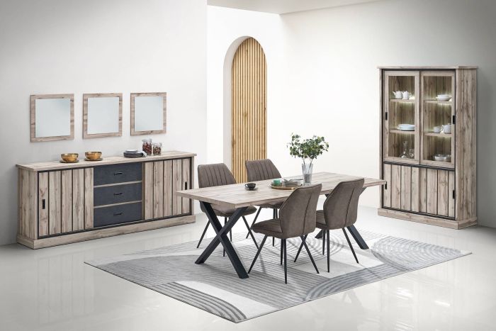 Eetplaats Elena 3-delig – met vitrinekast 126 cm, dressoir en rechthoekige tafel 190 cm main product photo