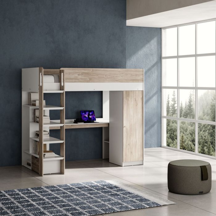 Hoogslaper met bureau Evora in eik ivoor en witte fronten main product photo