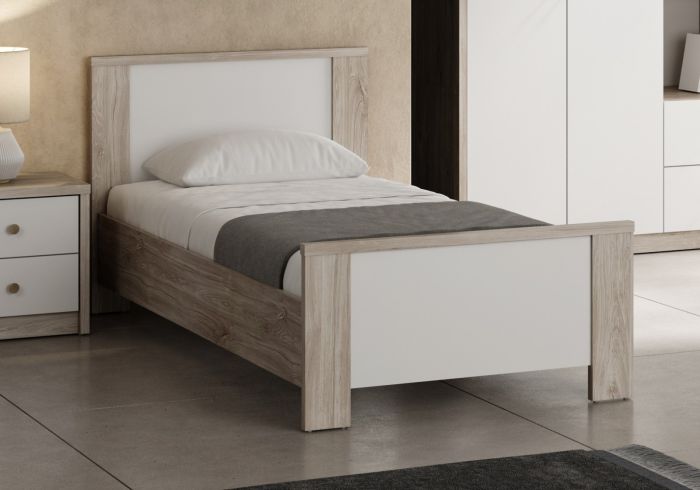 Lit une personne 90x200cm Evora en coloris chêne yvoir et blanc main product photo