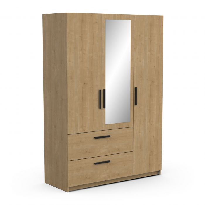 Kledingkast CRAFT met 3 deuren, spiegel en 2 lades – Eik Hamilton main product photo