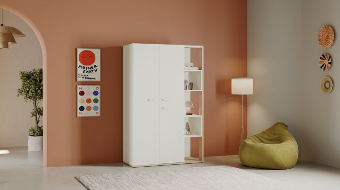 Kledingkast CAMILLIA met 3 draaideuren en 5 niches – Terracotta/Beige/Eik main product photo