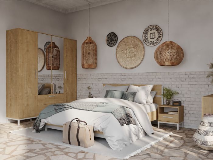 Kledingkast CRAFT met 4 deuren, 2 spiegels en 2 lades – Eik Hamilton / Mat Wit main product photo