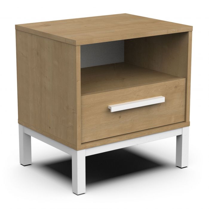 Nachtkastje CRAFT met 1 lade en open vak – Eik Hamilton / Mat Wit main product photo