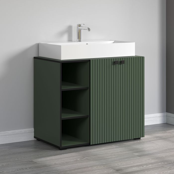 PureBliss – Onderkast met geïntegreerde wasbak groot in groen/zwart melamine – B/H/D: 90 x 79 x 53 cm main product photo