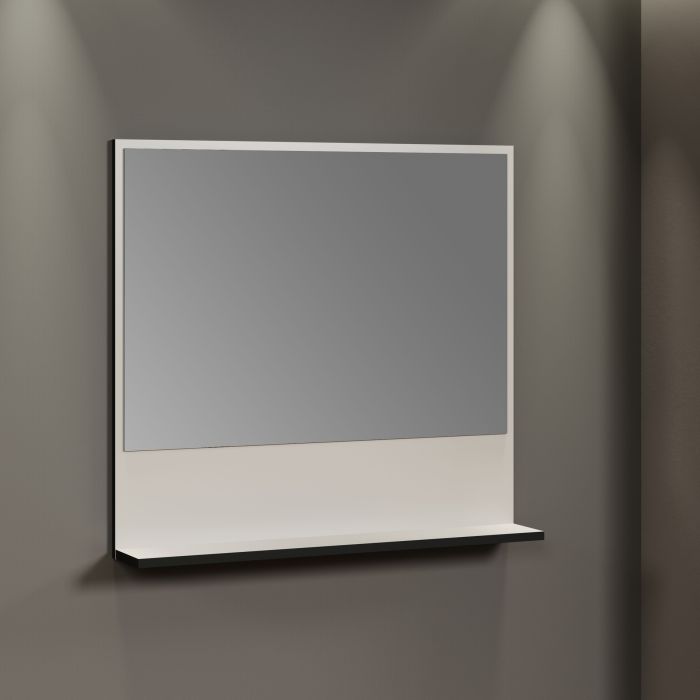PureBliss – Wandspiegel met legplank 80cm in kashmir lichtgrijs/zwart melamine – B/H/D: 80 x 74 x 14 cm main product photo
