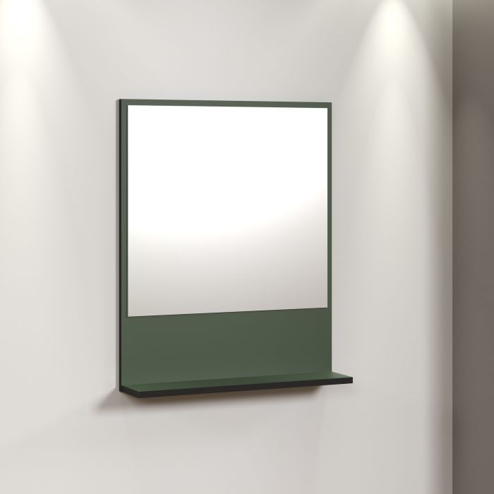 PureBliss – Wandspiegel met legplank 60cm in groen/zwart melamine – B/H/D: 60 x 74 x 14 cm main product photo