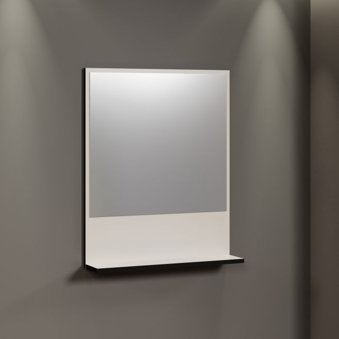 PureBliss – Wandspiegel met legplank 60cm in kashmir lichtgrijs/zwart melamine – B/H/D: 60 x 74 x 14 cm main product photo