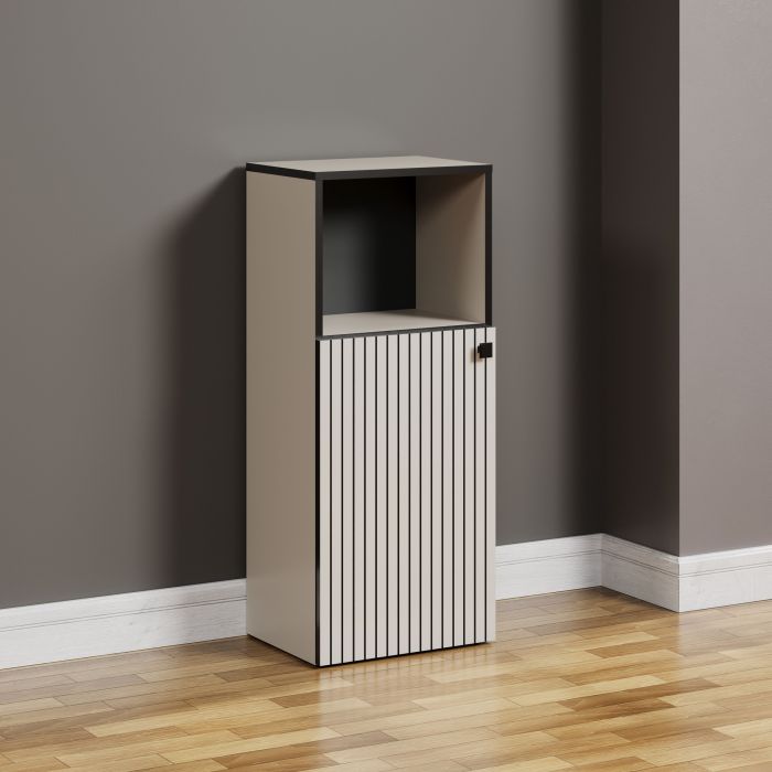 PureBliss – Lage kast 40cm in kashmir lichtgrijs/zwart melamine – B/H/D: 40 x 95 x 31 cm main product photo