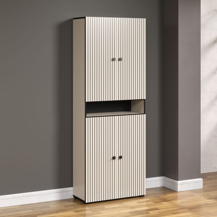 PureBliss – kolomkast 70cm met nis in kashmir lichtgrijs/zwart melamine – B/H/D: 70 x 186 x 31 cm main product photo