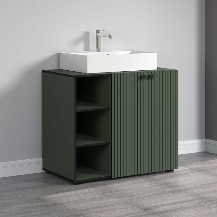 PureBliss – Onderkast met geïntegreerde wasbak klein in groen/zwart melamine – B/H/D: 90 x 79 x 53 cm main product photo