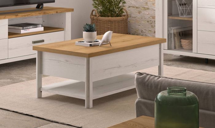 Table basse Manosque – Plateau relevable – Chêne Helvezia blanchi et chêne artisan main product photo