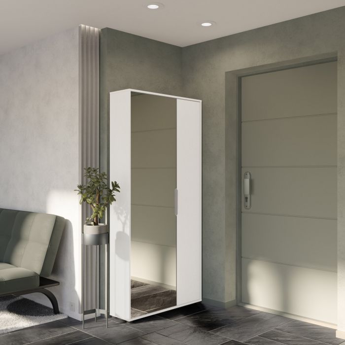 Schoenenkast EBONY met 2 deuren en spiegel – Wit mat main product photo