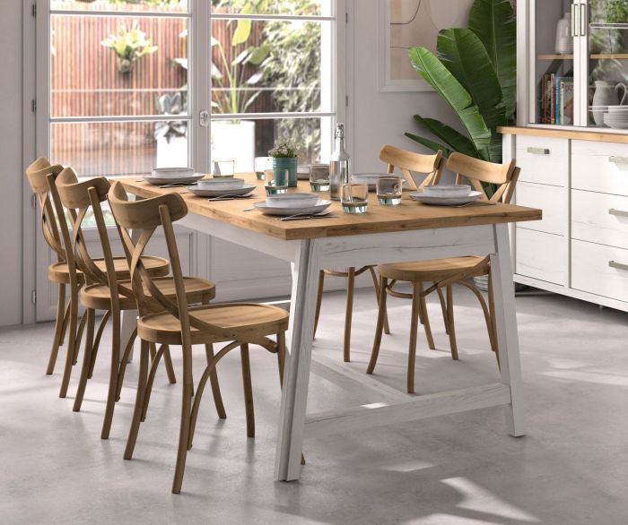 Eettafel Manosque – uitschuifbare rechthoekige tafel in witgekalkte houtstructuur en eik artisan main product photo