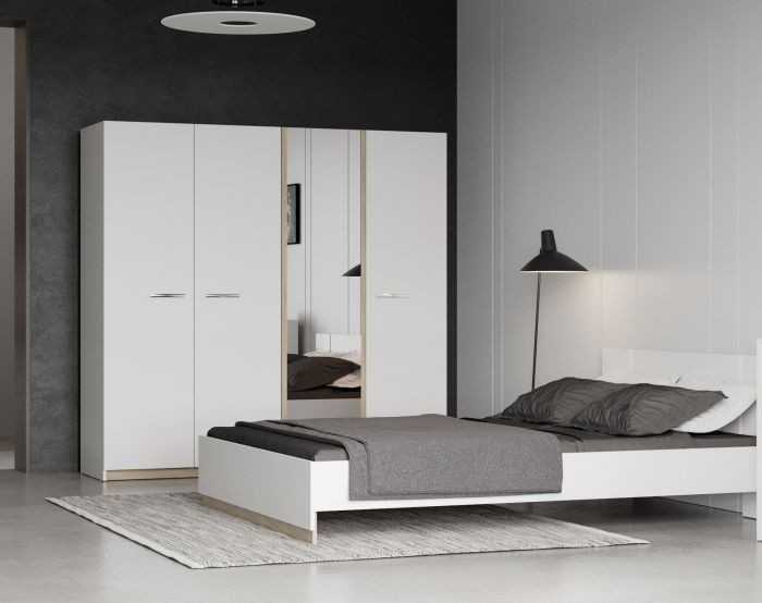 kledingkast WATSON – 4 draaideuren + spiegel – Wit mat / Eik Kronberg main product photo