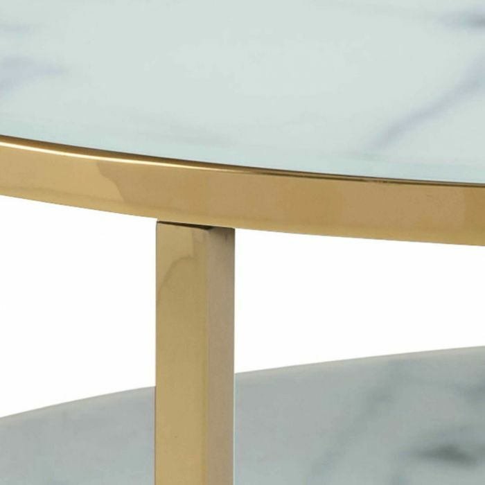 Table basse ronde blanc mat et inox plateau verre Canton - GdeGdesign