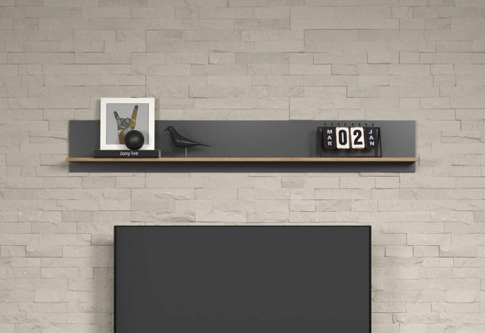Esteban - muurplank 167x25cm in melamine antraciet met draagblad in eik main product photo