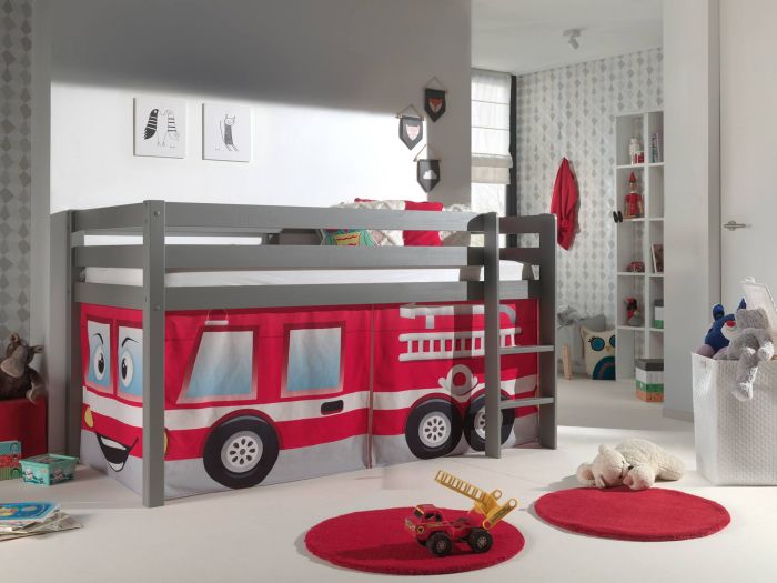 Lit mi-hauteur Vanessa gris avec tente pompiers main product photo