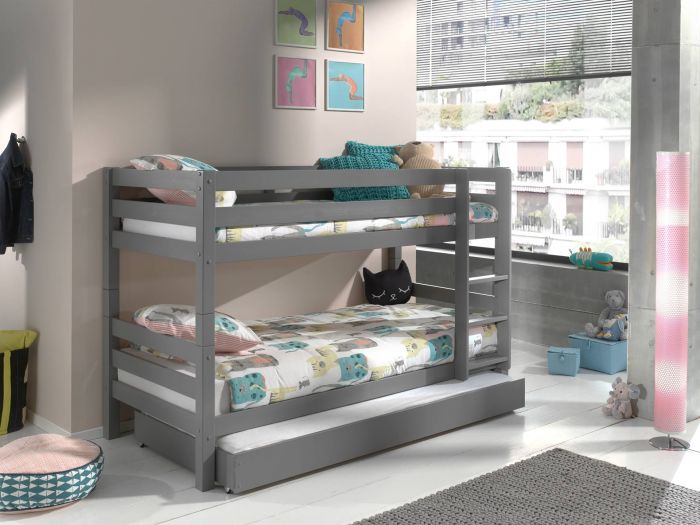 Stapelbed victoria 140cm hoogte in massieve den, kleur grijs-met bedlade main product photo