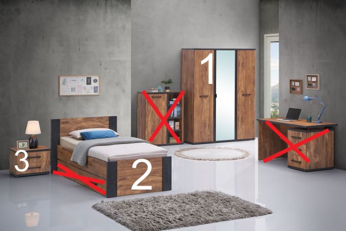 Ellen - jeugdkamer -3 delige set met 3 deurskast 108cm- kleur acacia bruin met zwart main product photo