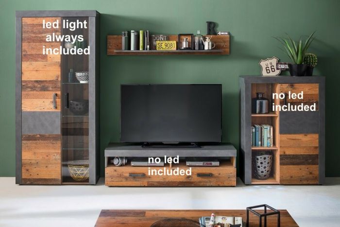4 delige TV-wand meubelset Indy 343 cm - decor oud hout met grijs-geen enkele optie main product photo
