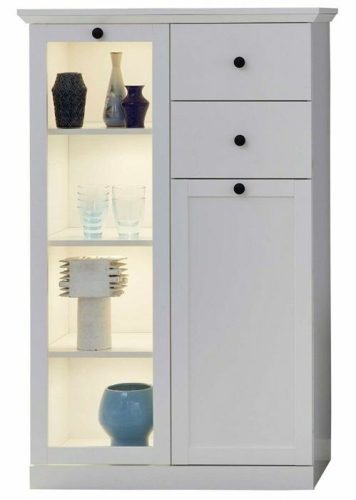 Hoge commode-ladekast met glasdeur Baxter in witte melamine 81 x 129cm -1 x LED 4 stuks764 main product photo