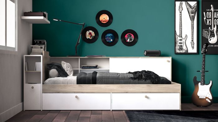 Life Bedkader 90X190/200CM met ombouw - melamine wit bruin main product photo