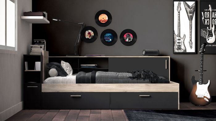 Life Bedkader 90X190/200CM met ombouw - melamine zwart bruin main product photo