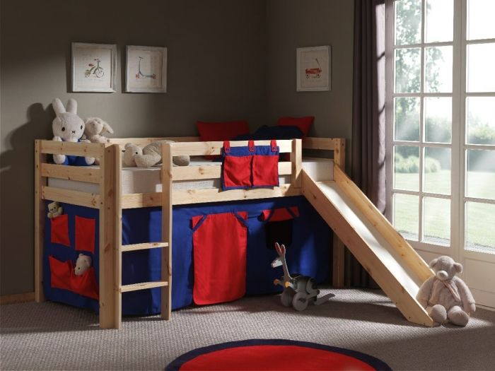 Halfhoogslaper Vera met glijbaan natuur met speeltent blauw huisje main product photo