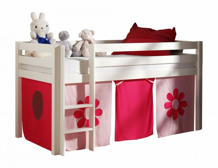 Halfhoogslaper vanessa in massieve den wit gelakt met speeltent roze bloempjes main product photo