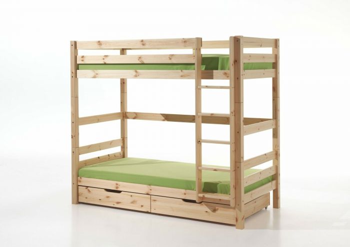 Stapelbed veronique 182cm hoogte in massieve den, kleur naturel-met 2 extra opberglades main product photo