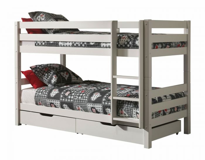 Stapelbed victoria 140cm hoogte in massieve den, kleur wit-met 2 extra opberglades main product photo