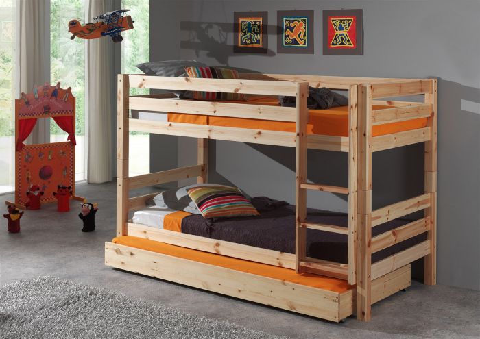 Stapelbed vincent 160cm hoogte in massieve den, kleur naturel-met bedlade main product photo