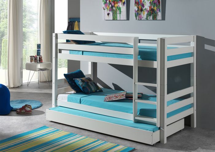 Stapelbed vincent 160cm hoogte in massieve den, kleur wit-met bedlade main product photo