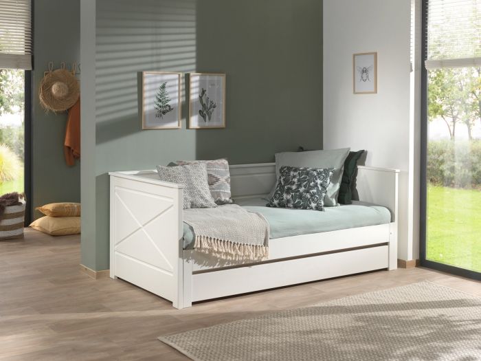 Lit banquette Pingo extensible en pin massif coloré blanc main product photo