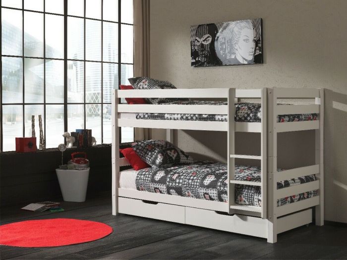 Stapelbed vincent 160cm hoogte in massieve den, kleur wit-met 2 extra opberglades main product photo