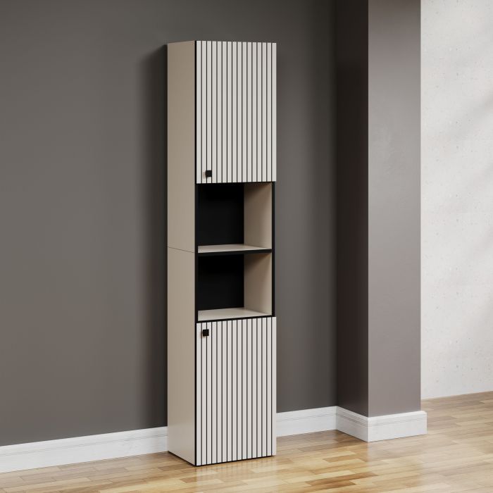 PureBliss – kolomkast smal 40cm in kashmir lichtgrijs/zwart melamine – B/H/D: 40 x 186 x 31 cm main product photo
