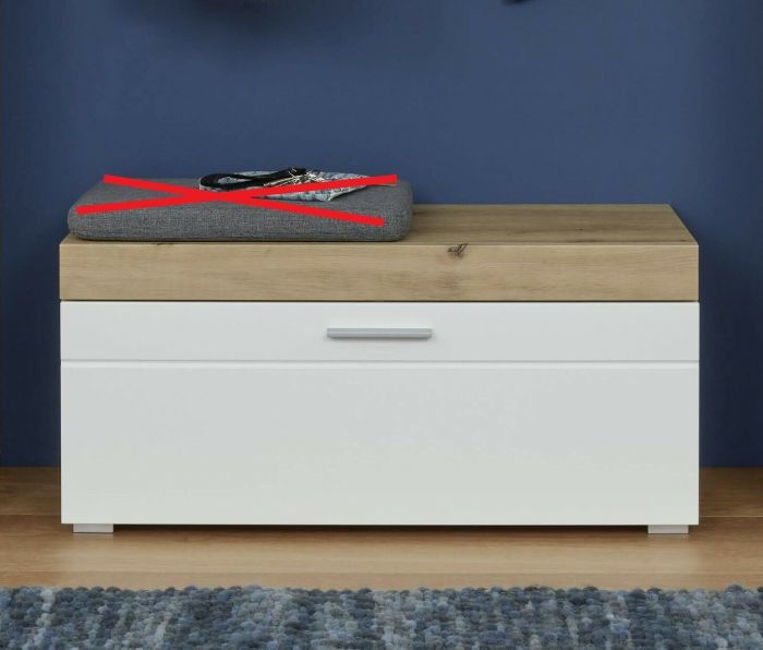 Schoenenbank inkomhal Amanda -witte hoogglans met eiken- 91 x 42cm -zonder zitkussen main product photo