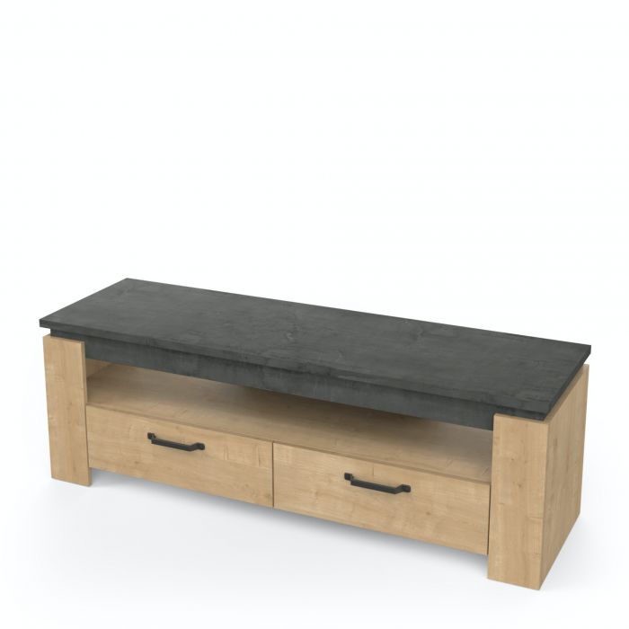 TV-meubel AUSTIN 140 cm met 2 lades en open niche – Eik Hamilton / Sidewalk grijs main product photo