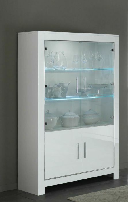 Modena vitrine- glaskast 2 deurs in witte hoogglanslak inclusief led main product photo