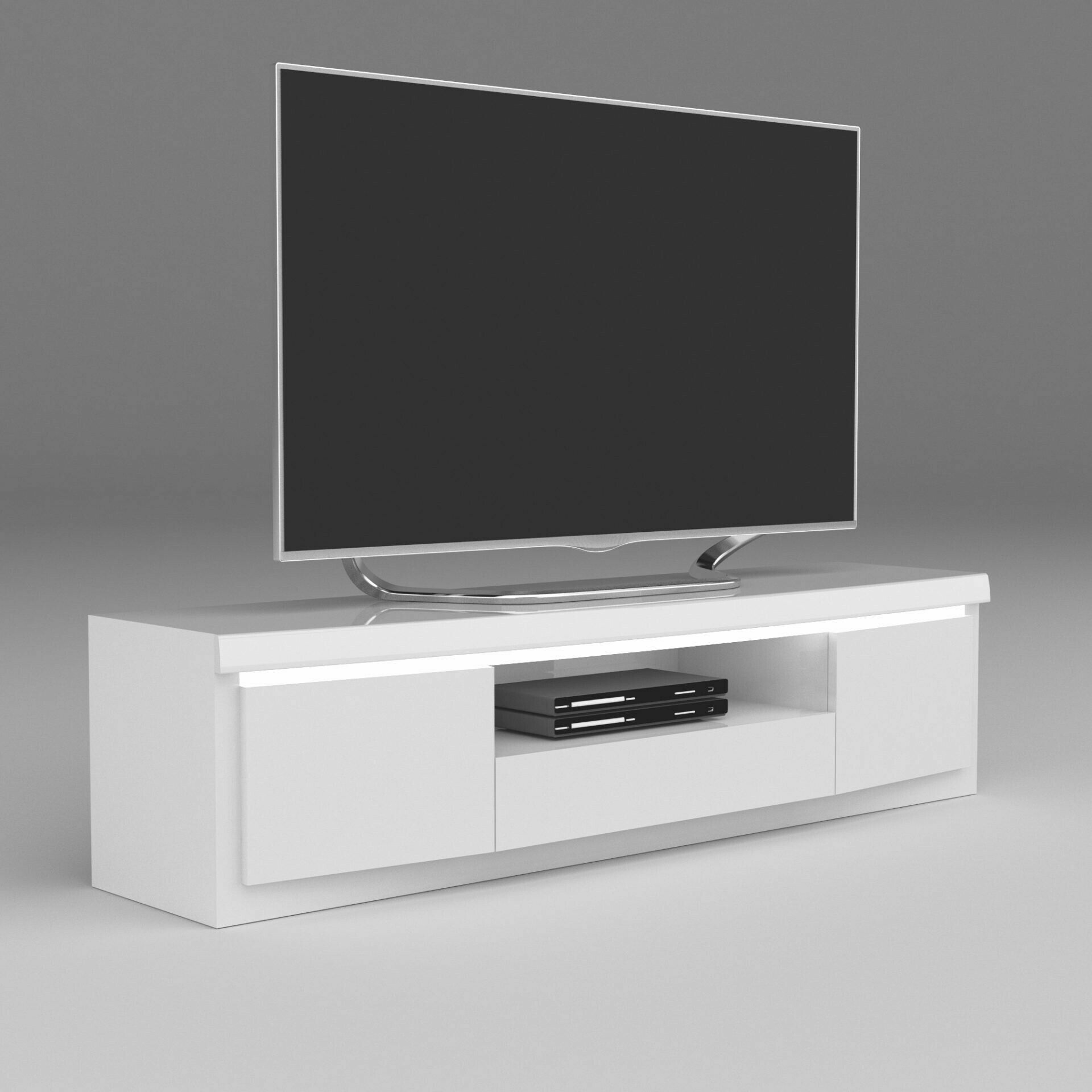Pack mobilier FUTURA pour salon blanc brillant avec éclairage LED (meuble  TV + 2 vaisseliers)