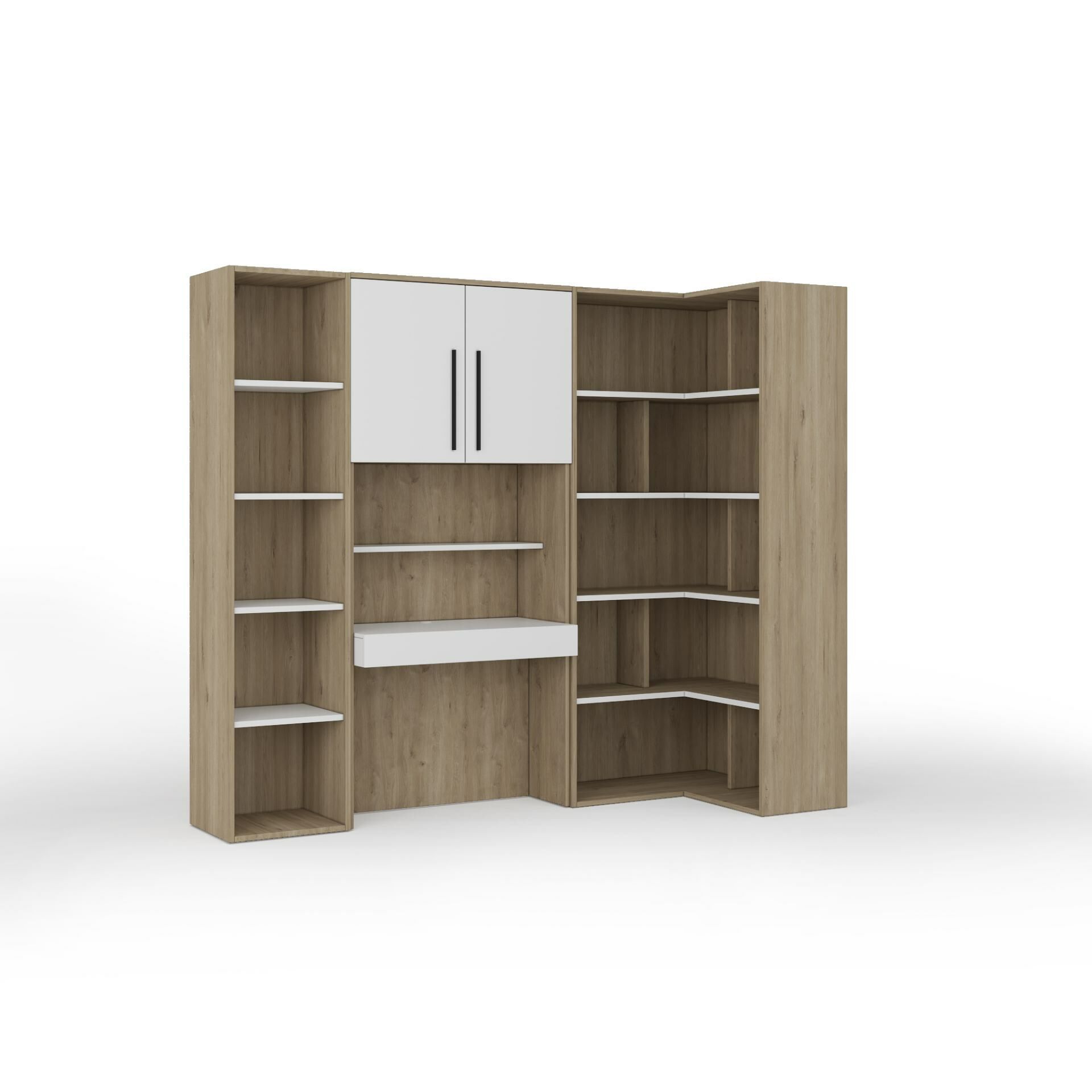 Armoire avec bureau et étagères intégrés Dara L240cm Bois foncé et Blanc