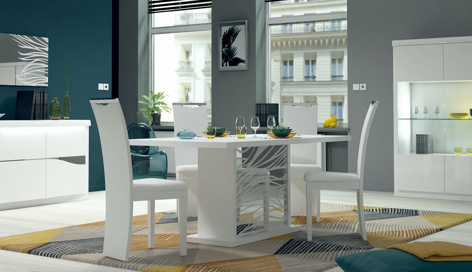 Glossy - eettafel met verlengblad 180-225cm in witte hoogglanslak | Belfurn